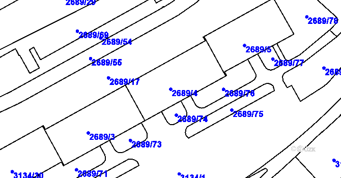 Parcela st. 2689/4 v KÚ Plzeň, Katastrální mapa
