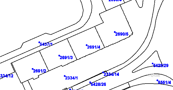 Parcela st. 2691/4 v KÚ Plzeň, Katastrální mapa