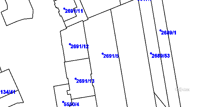 Parcela st. 2691/5 v KÚ Plzeň, Katastrální mapa