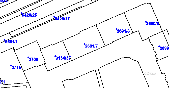 Parcela st. 2691/7 v KÚ Plzeň, Katastrální mapa