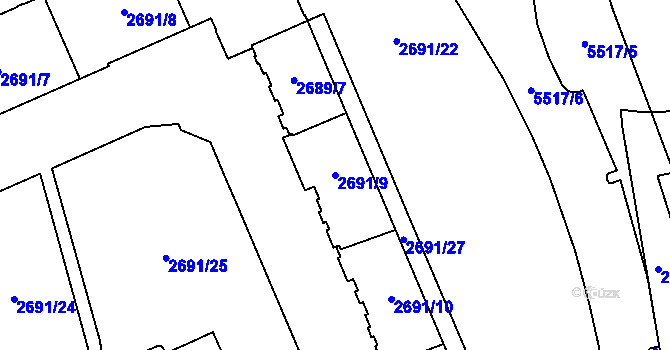 Parcela st. 2691/9 v KÚ Plzeň, Katastrální mapa