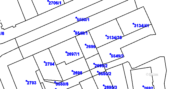 Parcela st. 2696 v KÚ Plzeň, Katastrální mapa