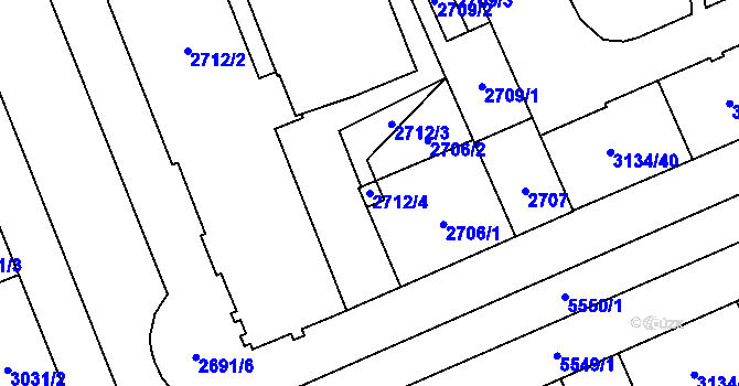Parcela st. 2712/4 v KÚ Plzeň, Katastrální mapa