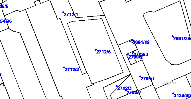 Parcela st. 2712/5 v KÚ Plzeň, Katastrální mapa