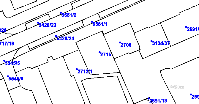 Parcela st. 2715 v KÚ Plzeň, Katastrální mapa