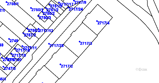 Parcela st. 2717/3 v KÚ Plzeň, Katastrální mapa