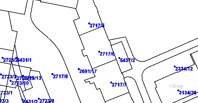 Parcela st. 2717/6 v KÚ Plzeň, Katastrální mapa