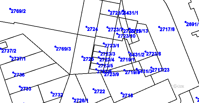 Parcela st. 2723/3 v KÚ Plzeň, Katastrální mapa