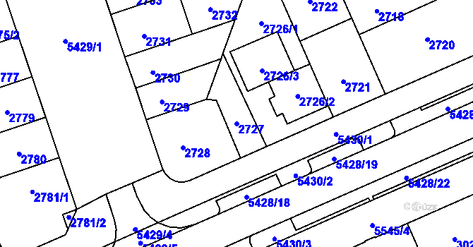 Parcela st. 2727 v KÚ Plzeň, Katastrální mapa