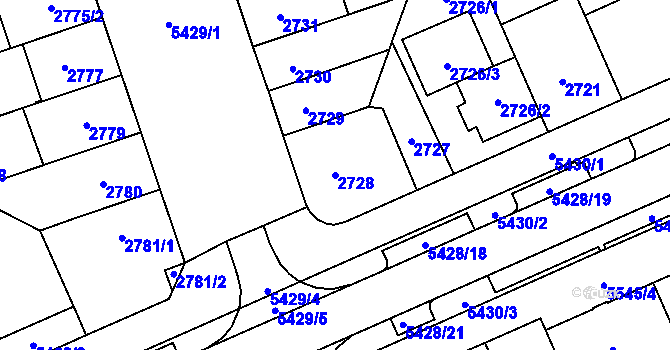 Parcela st. 2728 v KÚ Plzeň, Katastrální mapa