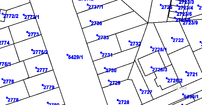 Parcela st. 2731 v KÚ Plzeň, Katastrální mapa