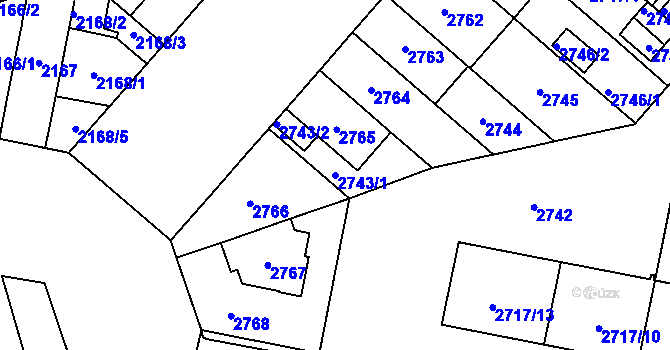 Parcela st. 2743/1 v KÚ Plzeň, Katastrální mapa