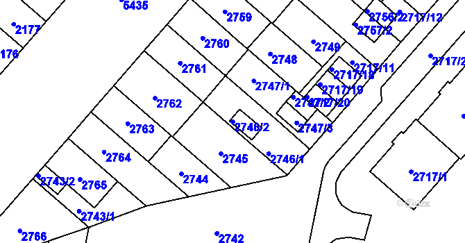 Parcela st. 2746/2 v KÚ Plzeň, Katastrální mapa