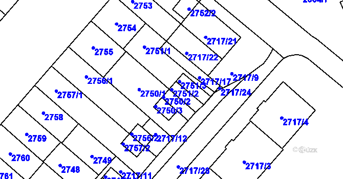 Parcela st. 2751/2 v KÚ Plzeň, Katastrální mapa