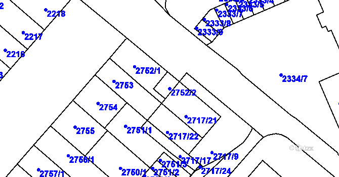Parcela st. 2752/2 v KÚ Plzeň, Katastrální mapa