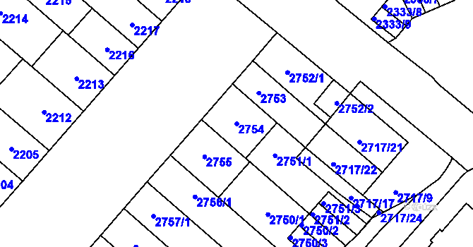 Parcela st. 2754 v KÚ Plzeň, Katastrální mapa
