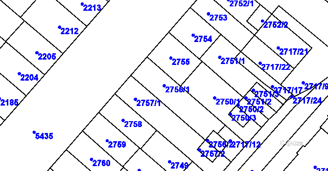 Parcela st. 2756/1 v KÚ Plzeň, Katastrální mapa