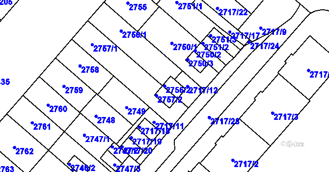 Parcela st. 2756/2 v KÚ Plzeň, Katastrální mapa