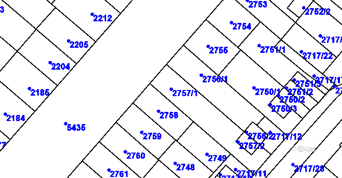 Parcela st. 2757/1 v KÚ Plzeň, Katastrální mapa
