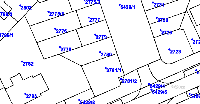 Parcela st. 2780 v KÚ Plzeň, Katastrální mapa