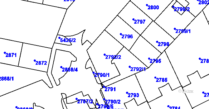 Parcela st. 2792/2 v KÚ Plzeň, Katastrální mapa