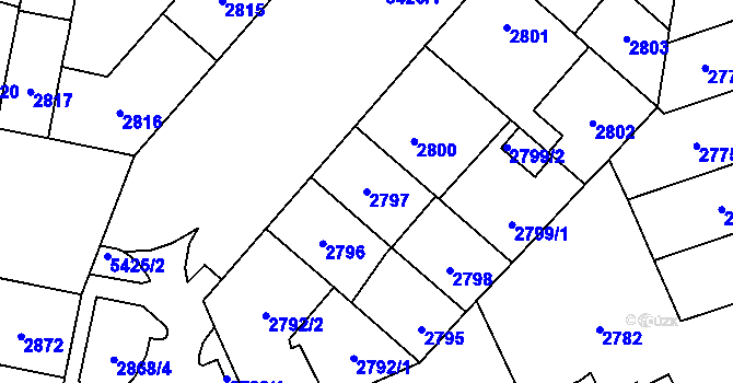 Parcela st. 2797 v KÚ Plzeň, Katastrální mapa