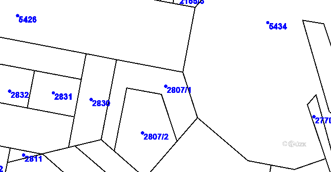 Parcela st. 2807/1 v KÚ Plzeň, Katastrální mapa