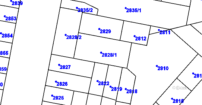 Parcela st. 2828/1 v KÚ Plzeň, Katastrální mapa