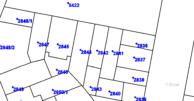 Parcela st. 2842 v KÚ Plzeň, Katastrální mapa