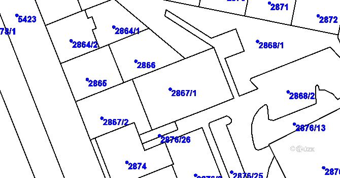 Parcela st. 2867/1 v KÚ Plzeň, Katastrální mapa