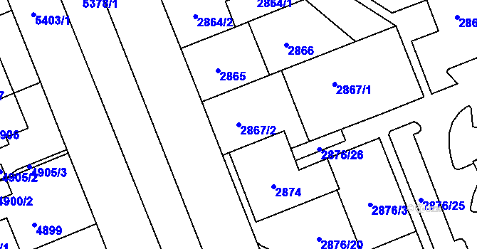 Parcela st. 2867/2 v KÚ Plzeň, Katastrální mapa