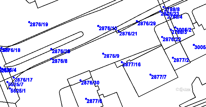 Parcela st. 2876/9 v KÚ Plzeň, Katastrální mapa