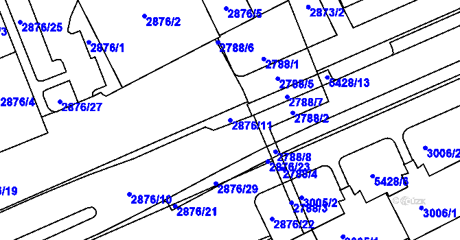 Parcela st. 2876/11 v KÚ Plzeň, Katastrální mapa