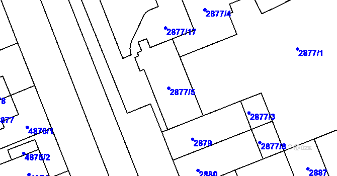 Parcela st. 2877/5 v KÚ Plzeň, Katastrální mapa