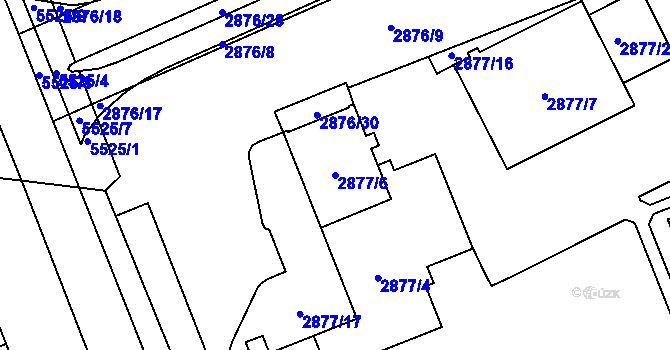 Parcela st. 2877/6 v KÚ Plzeň, Katastrální mapa