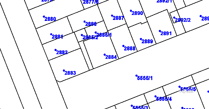 Parcela st. 2884 v KÚ Plzeň, Katastrální mapa