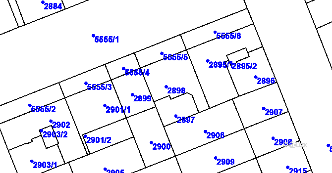Parcela st. 2898 v KÚ Plzeň, Katastrální mapa