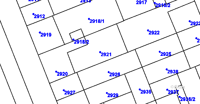 Parcela st. 2921 v KÚ Plzeň, Katastrální mapa