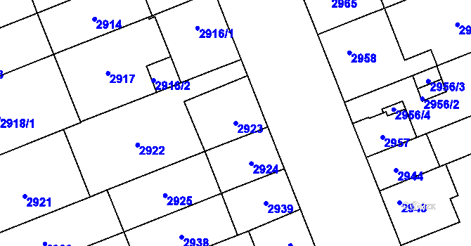 Parcela st. 2923 v KÚ Plzeň, Katastrální mapa