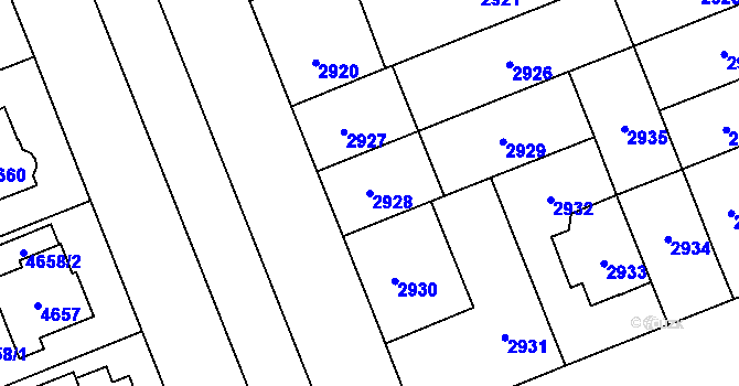 Parcela st. 2928 v KÚ Plzeň, Katastrální mapa