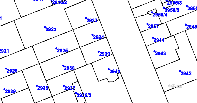 Parcela st. 2939 v KÚ Plzeň, Katastrální mapa