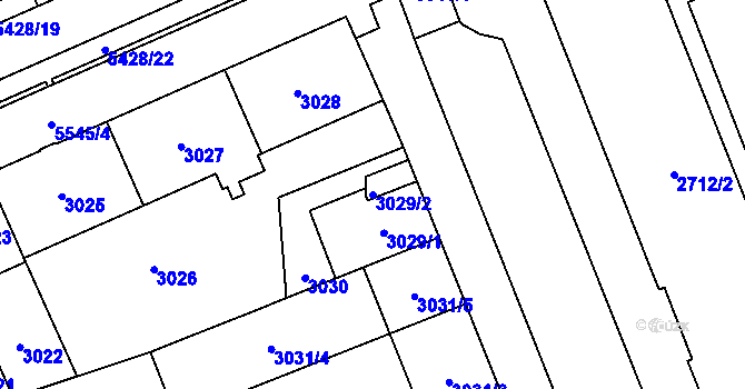 Parcela st. 3029/2 v KÚ Plzeň, Katastrální mapa