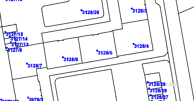 Parcela st. 3128/5 v KÚ Plzeň, Katastrální mapa