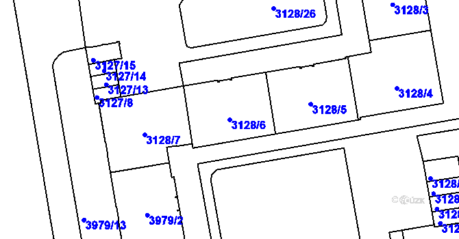 Parcela st. 3128/6 v KÚ Plzeň, Katastrální mapa