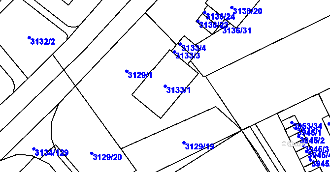 Parcela st. 3133/1 v KÚ Plzeň, Katastrální mapa