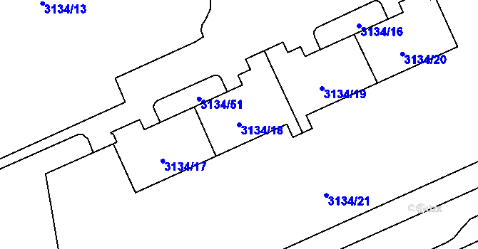 Parcela st. 3134/18 v KÚ Plzeň, Katastrální mapa