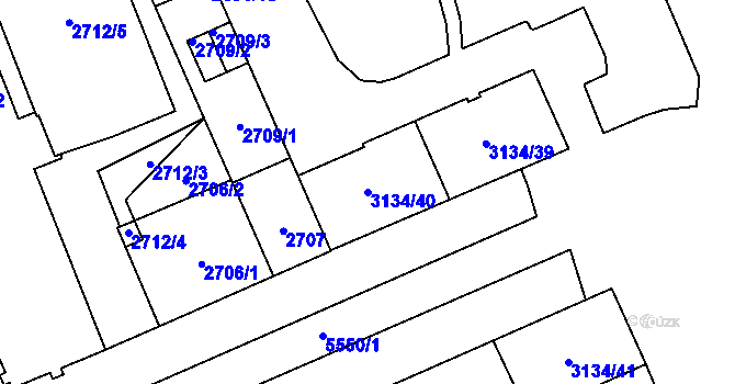 Parcela st. 3134/40 v KÚ Plzeň, Katastrální mapa