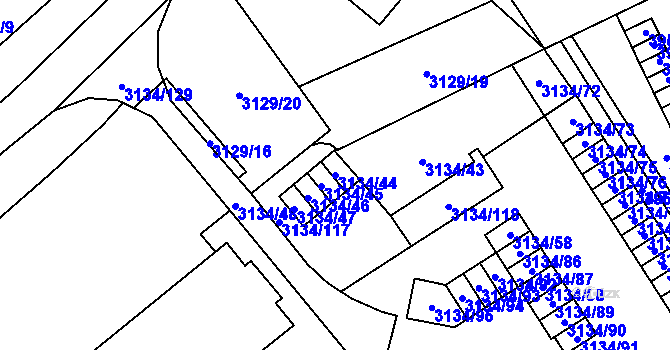 Parcela st. 3134/44 v KÚ Plzeň, Katastrální mapa