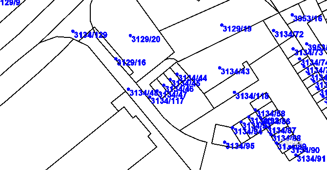 Parcela st. 3134/46 v KÚ Plzeň, Katastrální mapa