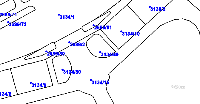 Parcela st. 3134/49 v KÚ Plzeň, Katastrální mapa